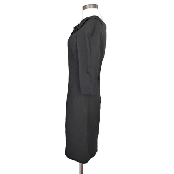 LA PERLA Black Wool Crepe Sheath Dress Size 44 / 8 Tailored Classic 3/4 Sleeve - Picture 4 of 12